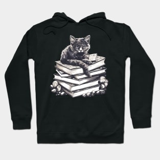 Bookish cat sleeping on books - Kitten lady & librarian gift Hoodie